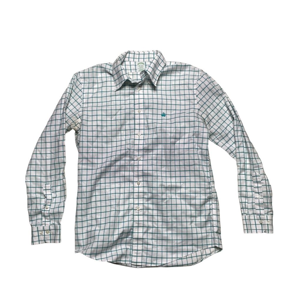Brooks Brothers White and Blue Checkered Casual Button Down Shirt